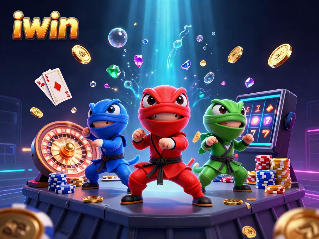 Win big with iwin's immersive gaming experience featuring vibrant 3D chameleons.
