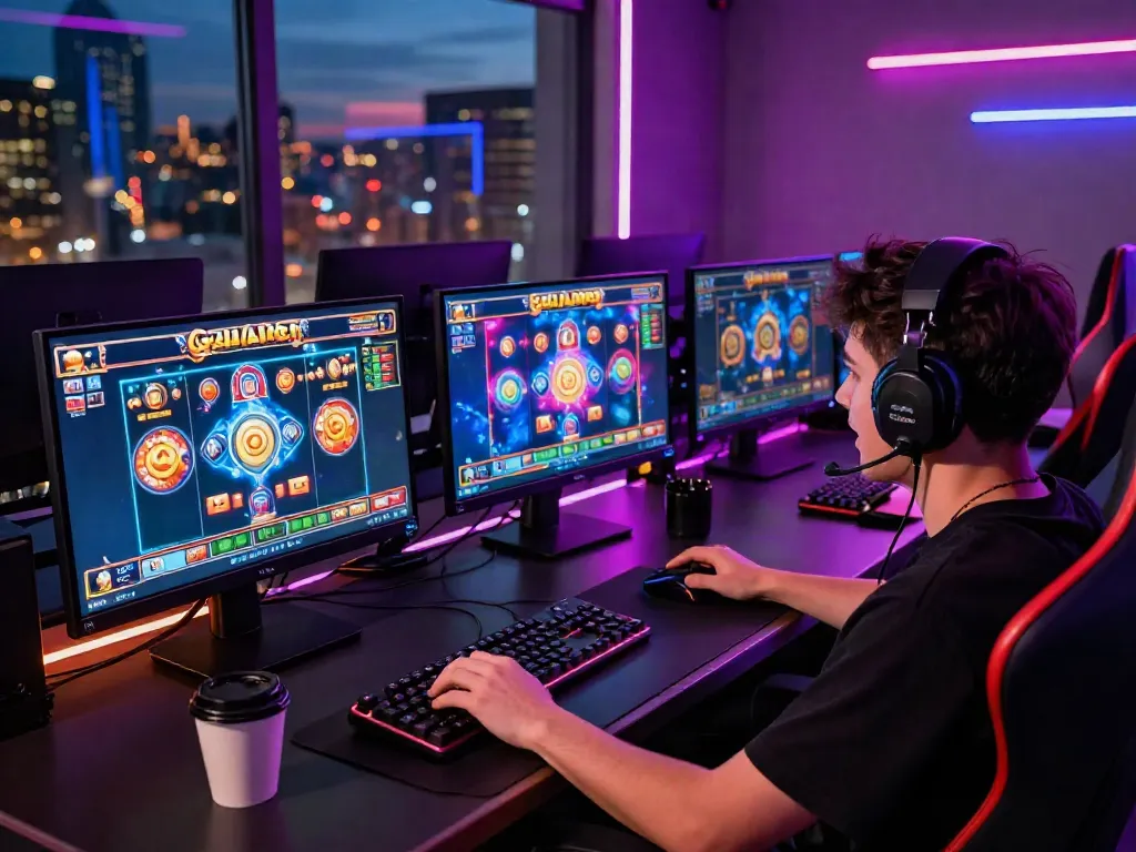 Player enjoying an exciting session of slot gacor gampang menang games with bright screen graphics and colorful accessories.