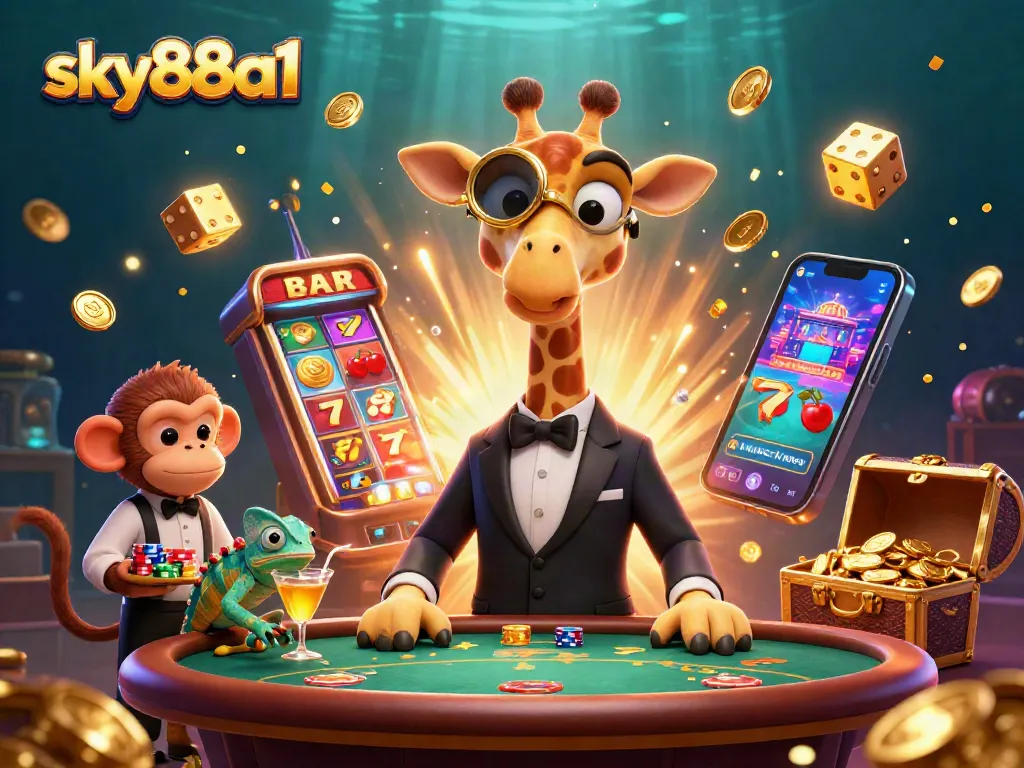 Experience the excitement at sky88a1 with vibrant casino characters and games in an electrifying environment.