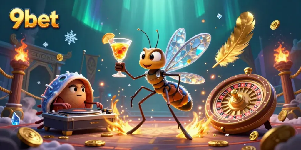 Experience the thrill of 9bet casino with captivating characters and vibrant elements.