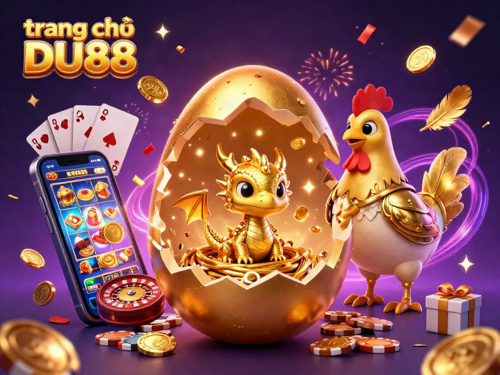 Experience the excitement of trang chủ DU88 with the golden dragon, poker chips, and slot games in action!