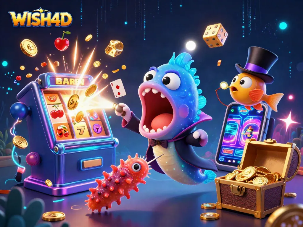 WISH4D showcases an animated, vibrant slot gaming experience with creative sea characters.