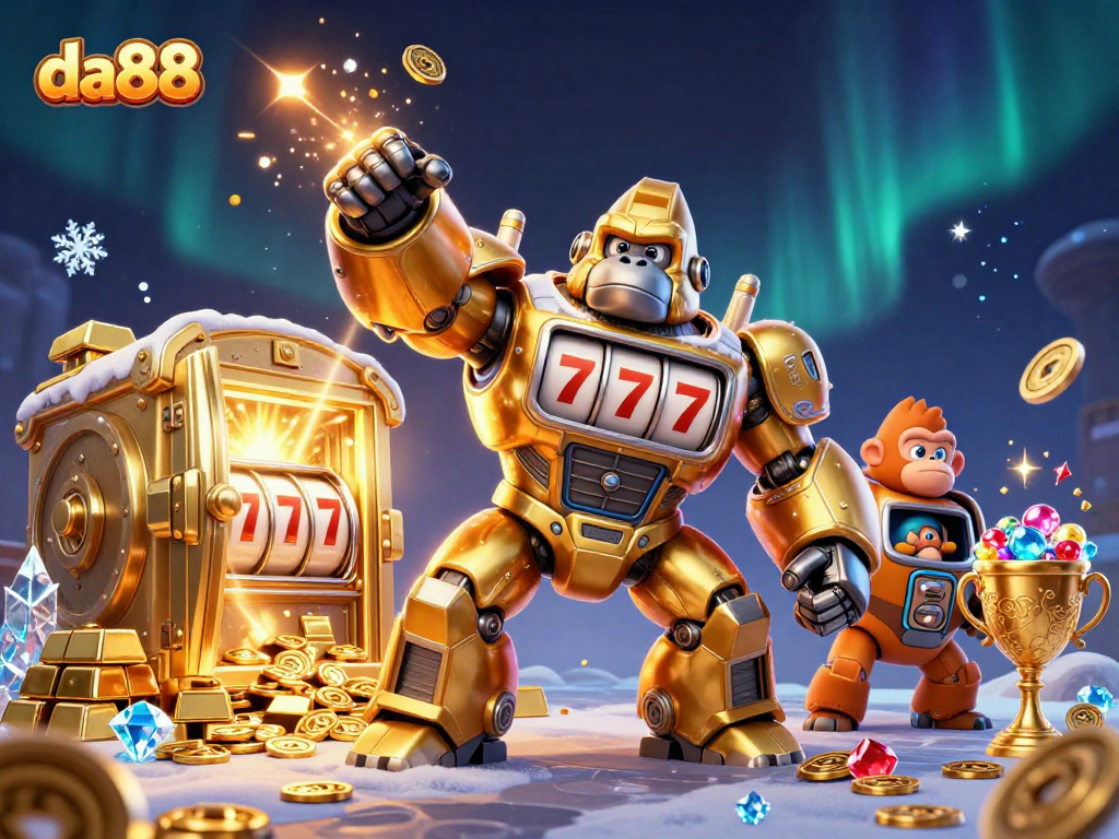 Experience epic wins with da88 as the golden gorilla mech unleashes jackpots and treasures!