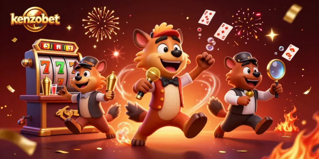 Kenzobet's exciting casino scene showcasing hyenas in action at a vibrant comedy casino club