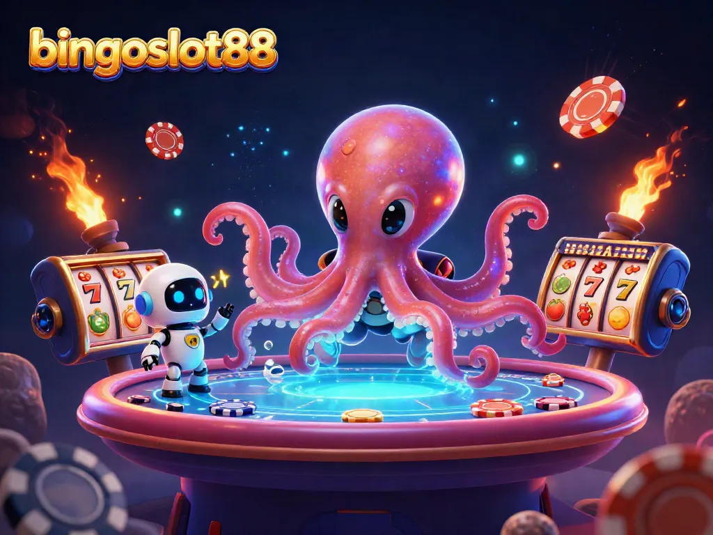 Rasakan keseruan bingoslot88 dengan alien gurita dan robot di meja poker holografik!