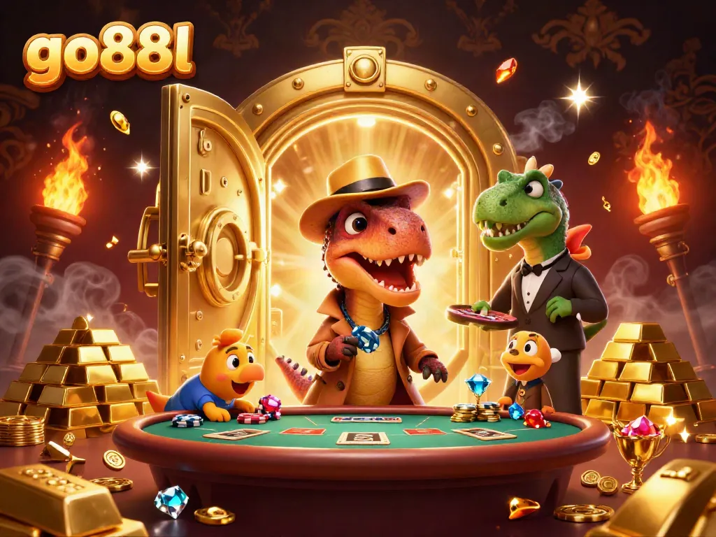 Engage with go88l as a velociraptor card counter at a blackjack table surrounded by a dynamic casino atmosphere.