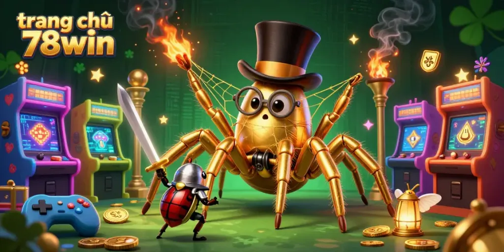 Engage with the vibrant world of trang chủ 78win, where a golden tarantula weaves a web among gaming treasures.