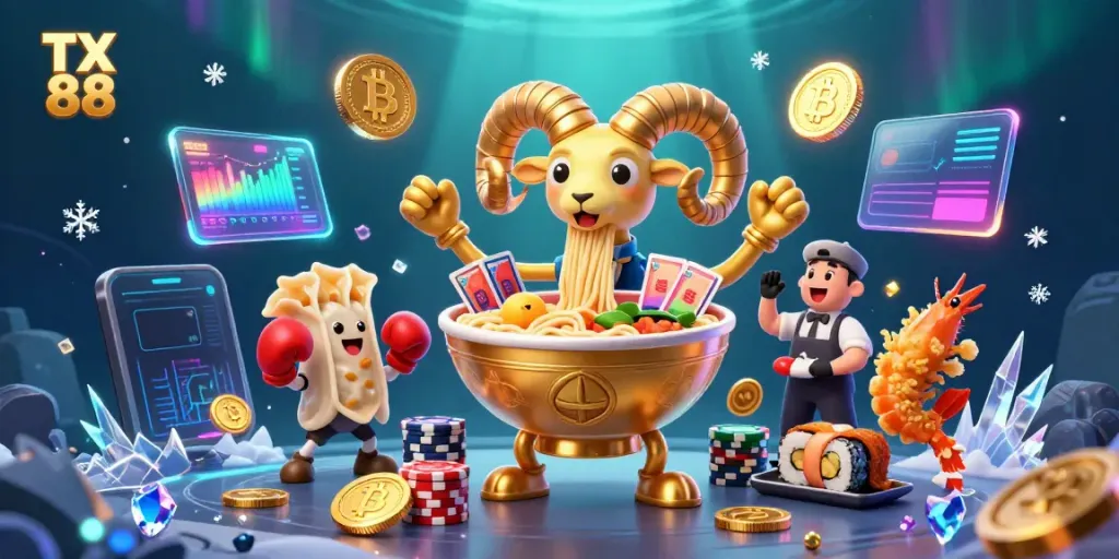 Engage with thrilling gaming action at TX 88 featuring animated casino characters and digital coins.