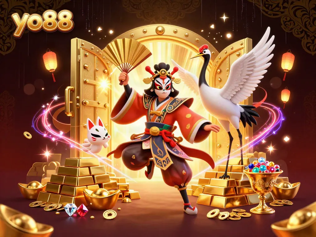 Experience thrilling wins at yo88 with stunning 3D casino characters amidst golden treasures and vibrant gems.