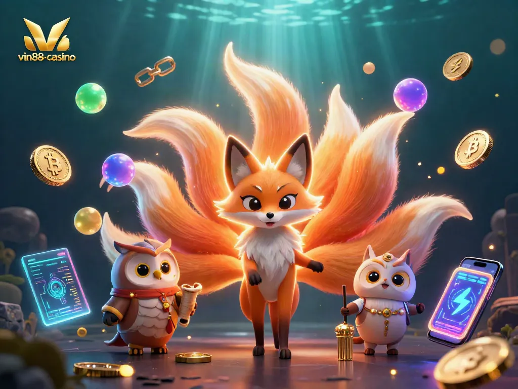 Experience the excitement of vin88-casino with vibrant gaming elements and a magical 3D scene.