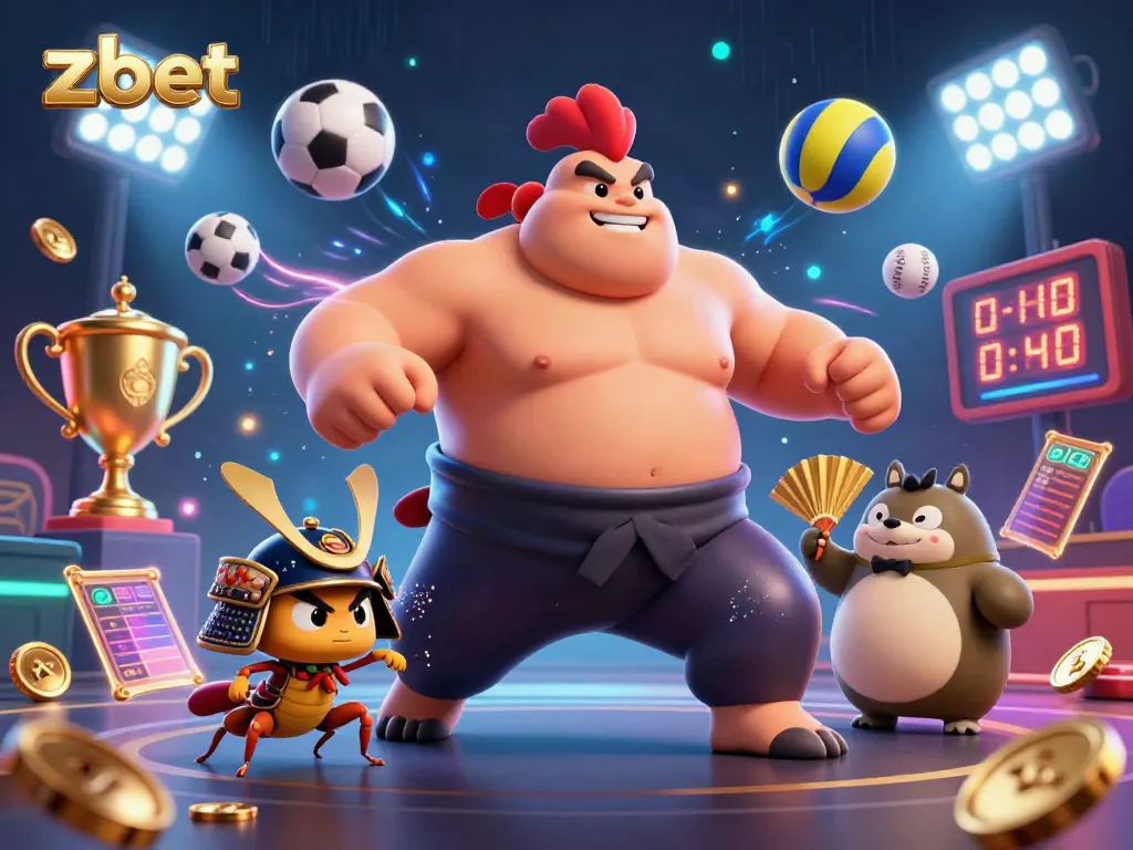 Zbet showcases a vibrant 3D casino scene with animated characters and dynamic game elements for players.