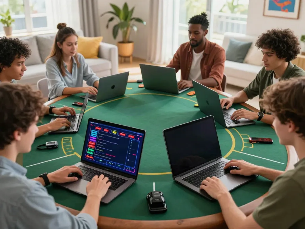 Exciting man 88 online gambling scene with diverse players enjoying games in a vibrant home setting.
