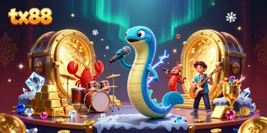 Experience the excitement of tx88 with a lively underwater casino scene featuring dynamic characters and treasures.