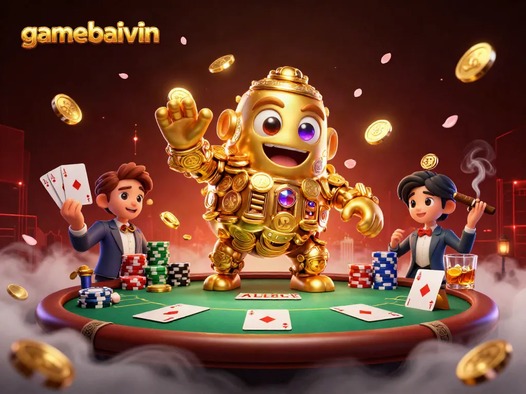 Play exciting games at gamebaivin with gold coin sprites and poker tables in view.