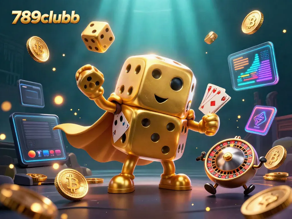 Engage with 789clubb's exciting gold dice golem illustration, showcasing dynamic gambling elements.