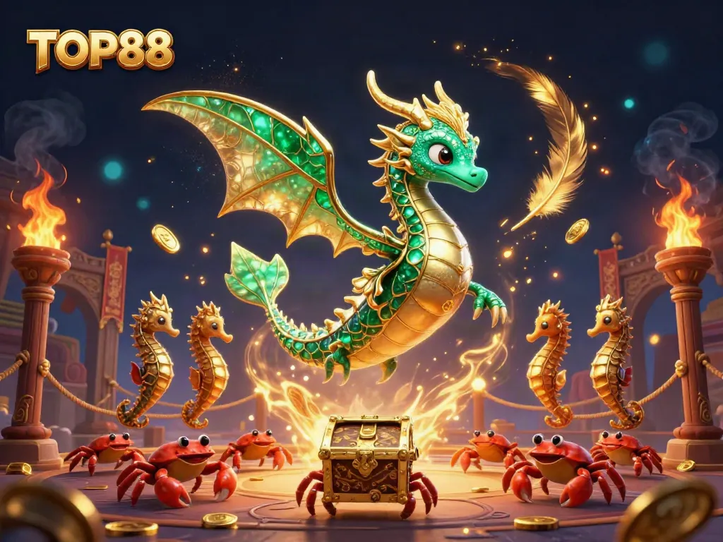 Engage in thrilling gaming with TOP88 featuring a majestic sea dragon and treasure chest.