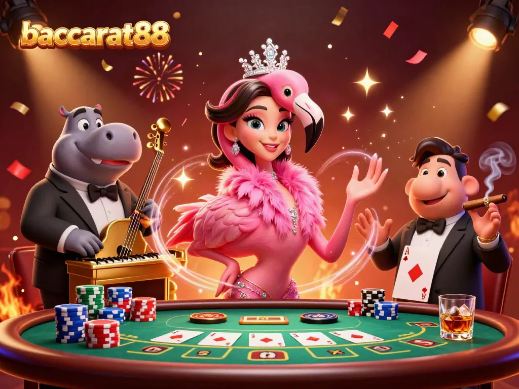 Experience exciting baccarat action at baccarat88, featuring vibrant characters and casino elements.