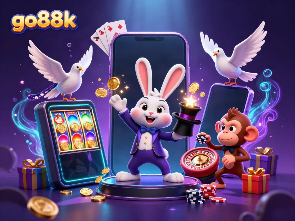 Engage with go88k’s vibrant casino world through magical 3D illustrations of games and excitement.