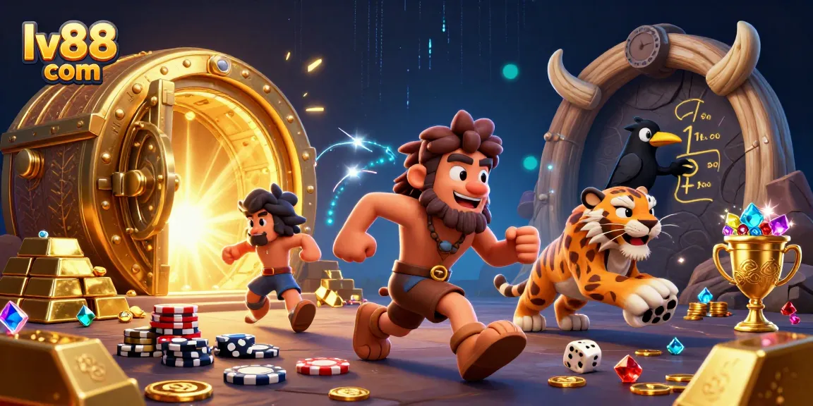Experience thrilling gameplay at lv88 com with engaging 3D casino characters in a dynamic scene.