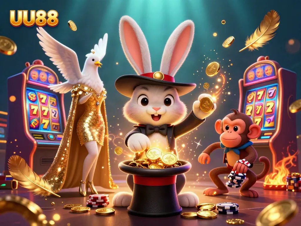 Engage with the excitement of UU88's magical casino adventure featuring vibrant 3D characters.