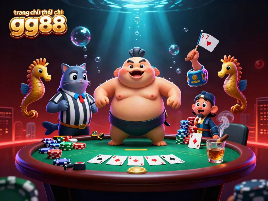 Experience the excitement at trang chủ nhà cái gg88 with a lively 3D underwater casino illustration.