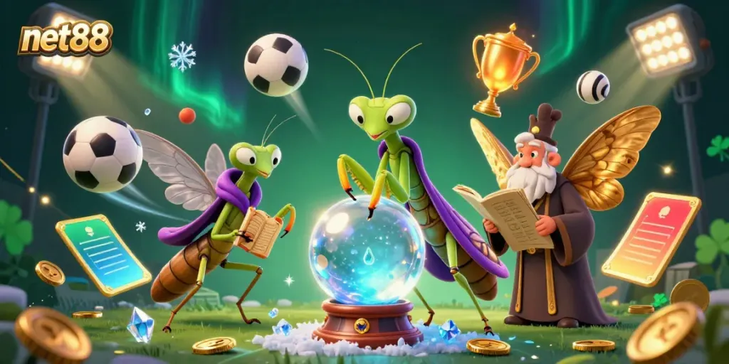 Engage with net88 through dynamic sports betting visuals and mystical elements in this stunning 3D illustration.