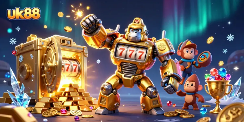 Experience thrilling wins at uk88 with exciting gaming elements featuring a golden gorilla mech!
