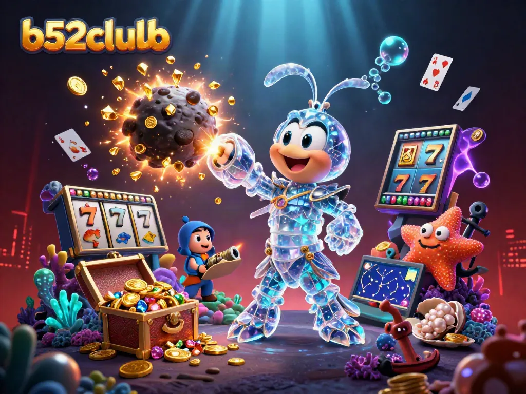 Experience thrilling action with b52clubb's vibrant 3D gambling scene featuring a galactic samurai and treasure elements.