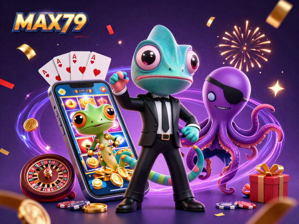 Spin and win big with MAX79's thrilling gaming experience featuring vibrant casino elements.