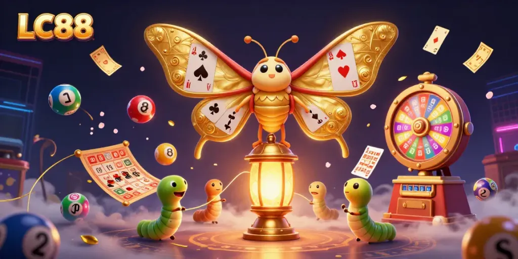 Engage in thrilling games at LC88, where vibrant lottery balls and dazzling casino elements create excitement.