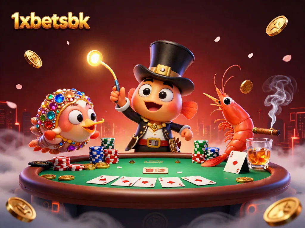 Experience thrilling gaming with the 1xbetsbk anglerfish, shrimp, and snail at a vibrant poker scene.