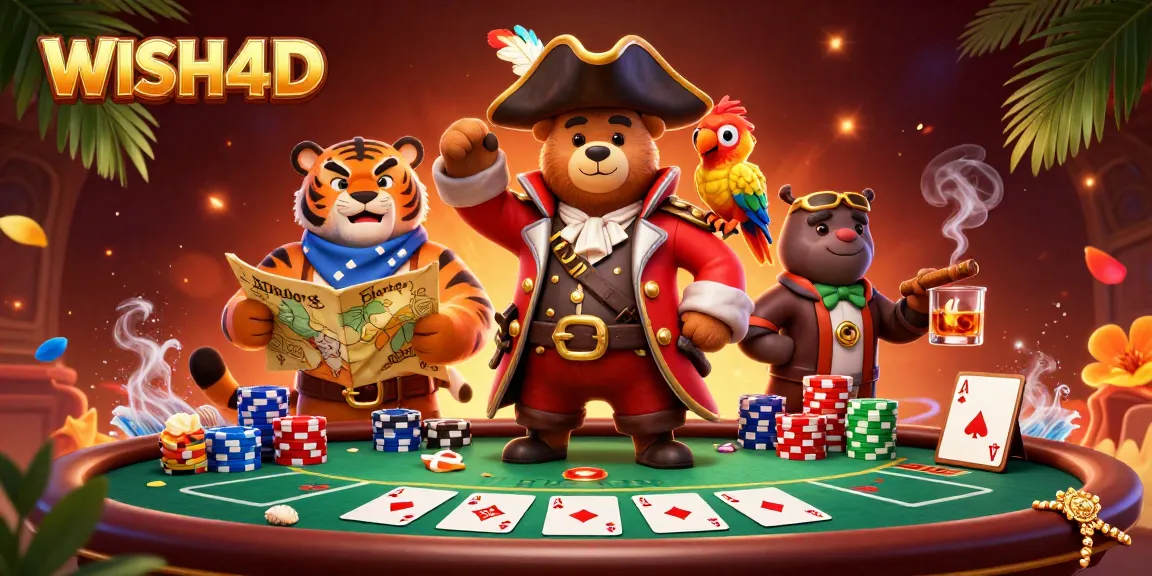 Join the adventure at WISH4D with a pirate bear and tiger exploring casino treasures.