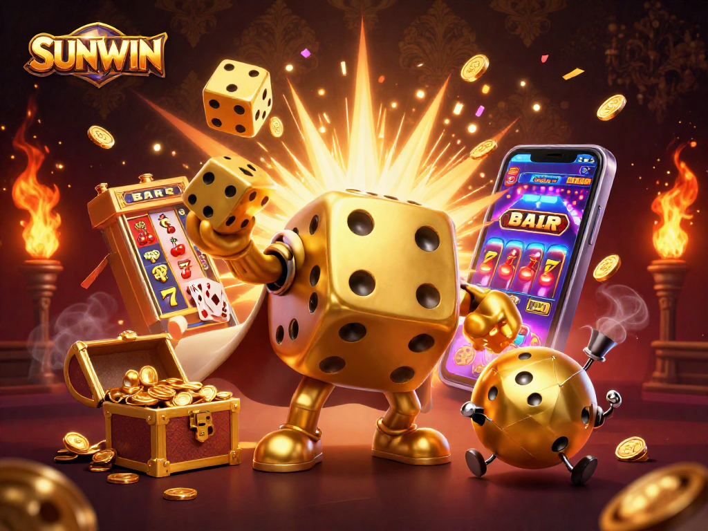 SUNWIN game enthusiasts celebrate wins with dynamic golden dice and exciting casino elements