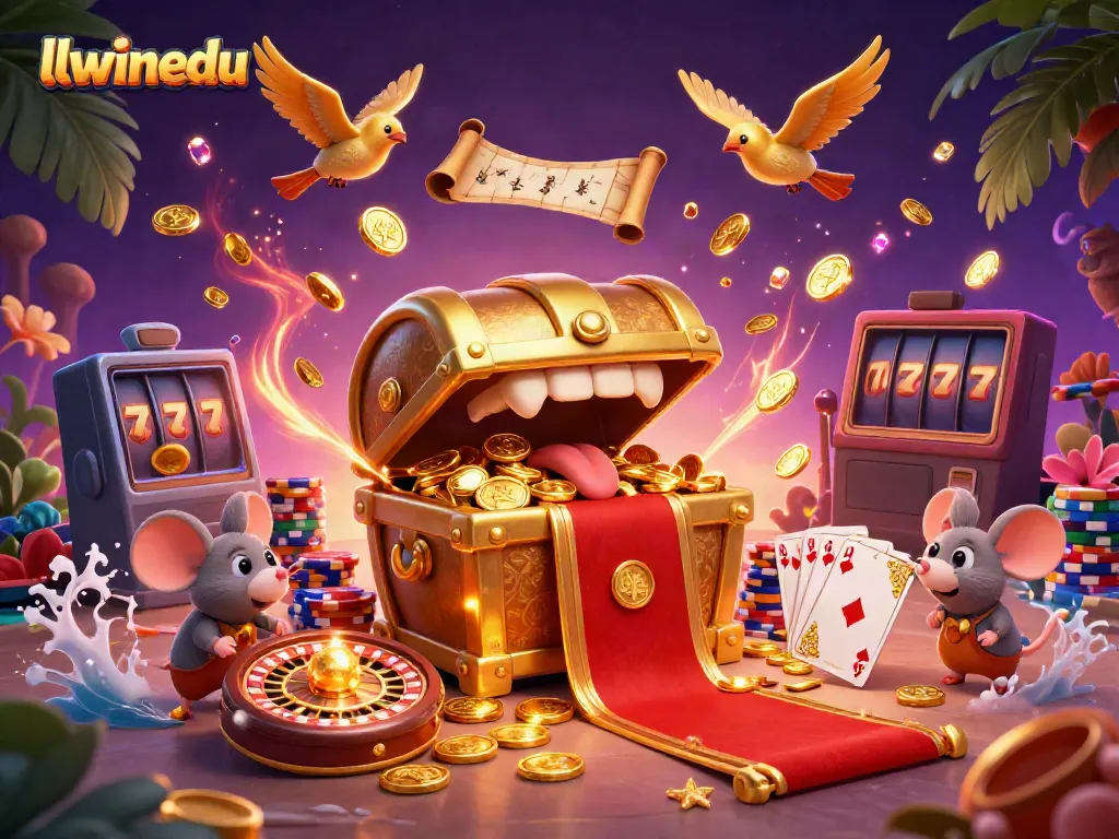 Experience excitement at llwinedu with a treasure chest-style casino scene filled with golden charms and adventure.