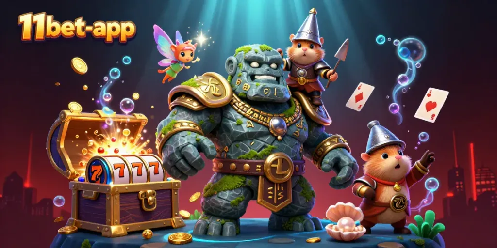 Engage with the vibrant world of 11bet-app in this dynamic casino illustration.