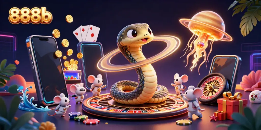 Experience cosmic gaming with 888b, featuring roulette rings, astronaut mice, and thrilling game elements.