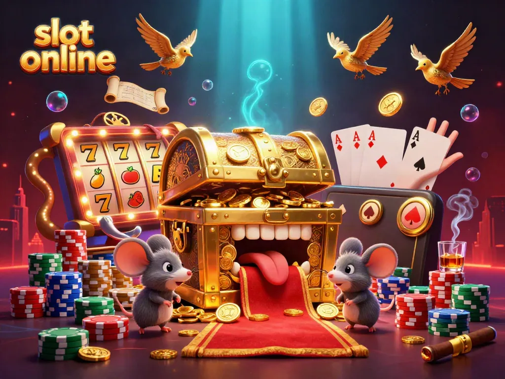 Experience thrilling action with slot online featuring a treasure chest and colorful reels.
