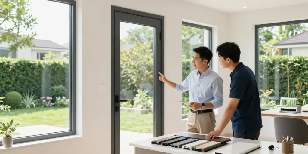 Stylish upvc door installation showcasing expert consultation and premium materials for Pintu upvc terdekat.