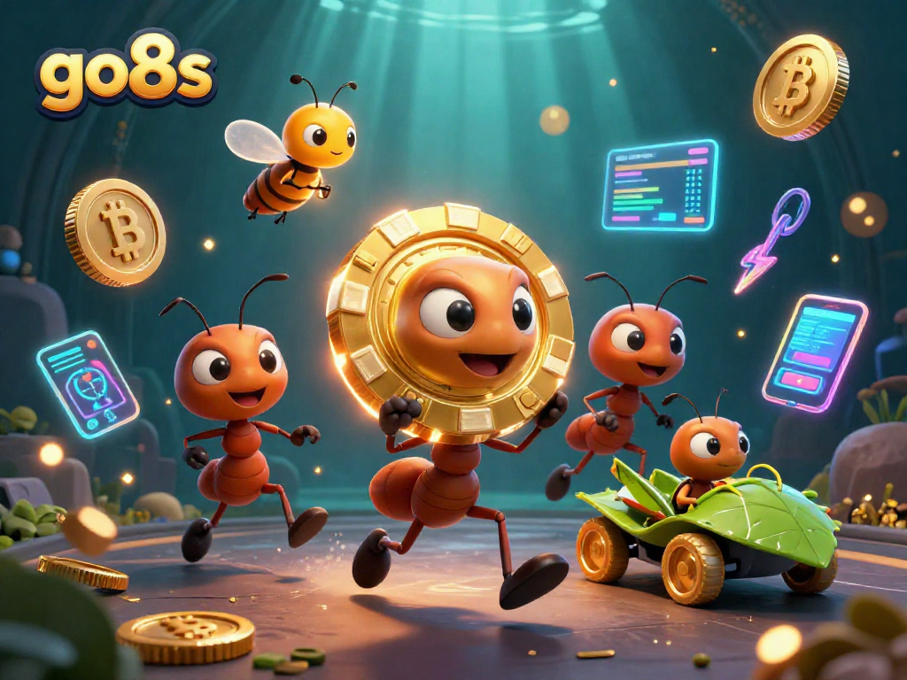 Experience thrilling heists with go8s in vibrant 3D underwater action, featuring playful ants and crypto elements.