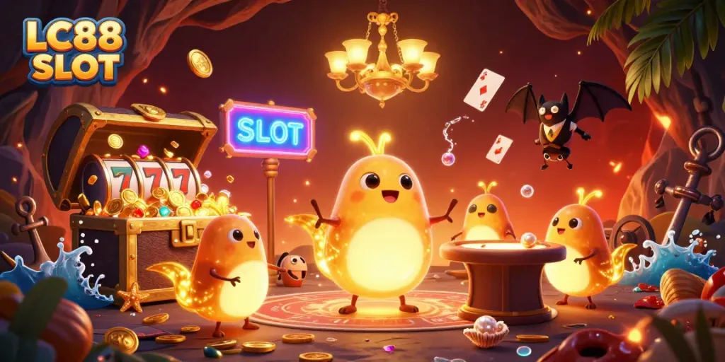 Experience thrilling fun at LC88 SLOT with vibrant glowworms lighting up the casino's game tables.