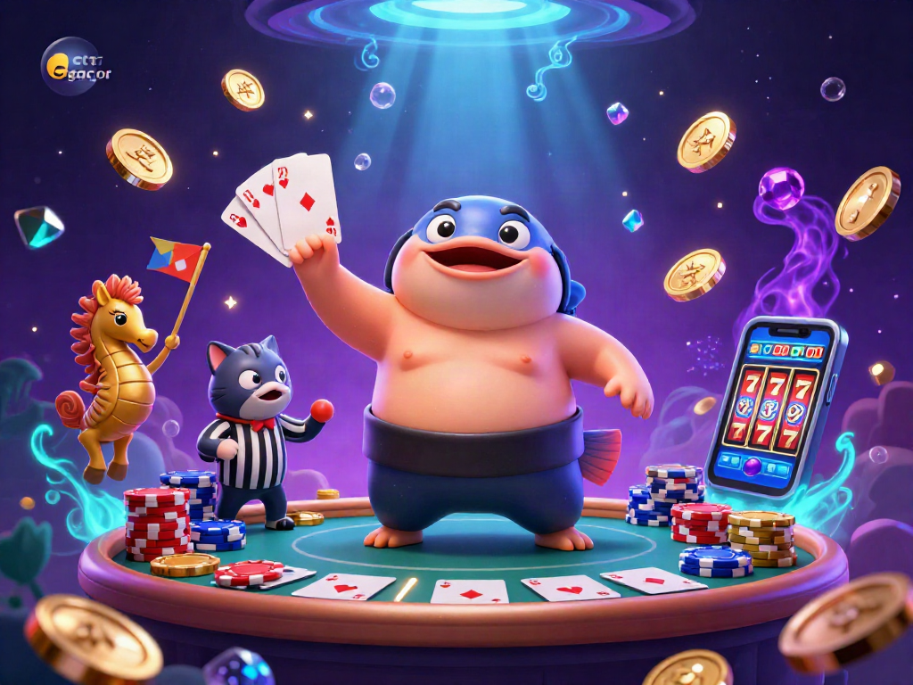 Experience the excitement of slot gacor with dynamic 3D illustrations featuring a giant fugu, poker chips, and more!