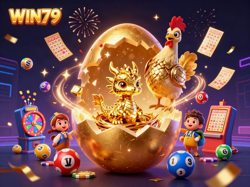 WIN79 promotes excitement with a golden dragon, poker chips, and vibrant casino elements.